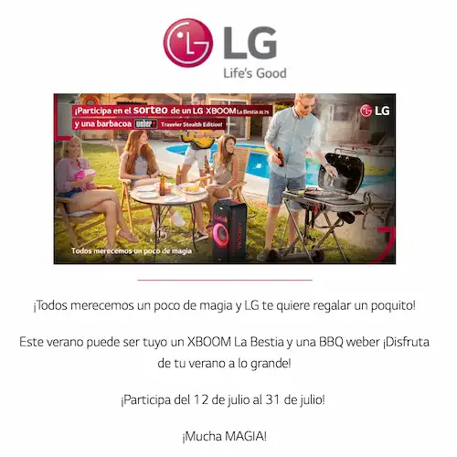 sorteo de un altavoz LG y una barbacoa weber