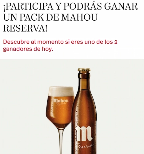 Sorteo 112 packs de cerveza Mahou